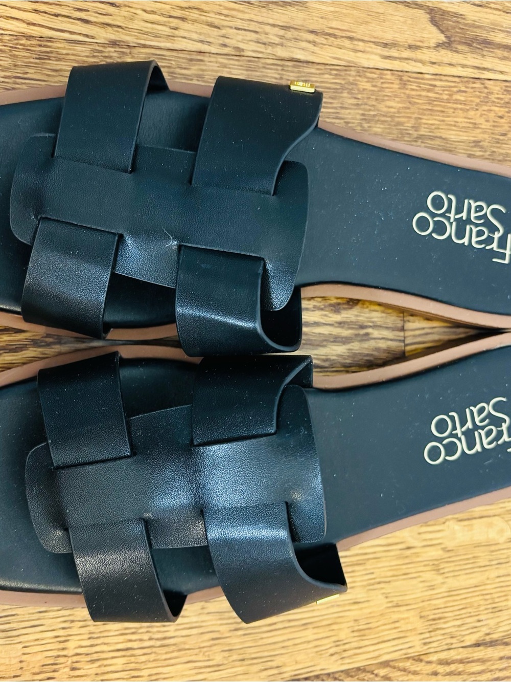 Franco Sarto Black Woven Slide Sandals